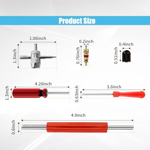 GLSOWEE Tire Valve Stem Puller Installer Tool Kit, 40Pcs Valve Cores & 20Pcs Valve Caps, 2Pcs Single Head Tire Valve Core Remover, 4-Way Valve Tool & Dual Head Puller - size: 64PCS