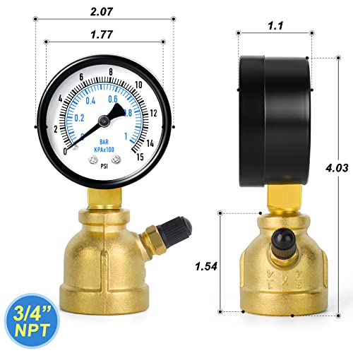 MEANLIN MEASURE 0-15Psi Forged Brass Air Test Pressure gauges, 3/4" FNPT Connection, 2" Double Graduated, Bell Shape Body Assembly, -3-2-3% Accuracy - size: 0-15Psi, style: Brass Body
