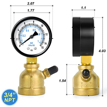 MEANLIN MEASURE 0-15Psi Forged Brass Air Test Pressure gauges, 3/4" FNPT Connection, 2" Double Graduated, Bell Shape Body Assembly, -3-2-3% Accuracy - size: 0-15Psi, style: Brass Body
