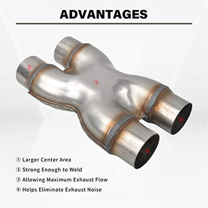 T409 Stainless Steel X Pipe 2.5'' Inch ID Dual to 2.5'' Inch ID Dual Stamped Exhaust Adapter Connector, Crossover X-Pipe,Overall Length: Approx. 12", Universal - size: 2.5" Dual to 2.5" Dual