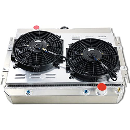 4 Row Aluminum Radiator Shroud Fan Relay for 1963-1968 Chevy Impala Bel Air Chevelle Caprice Radiators - size: 4 Row Radiator/w Cap+Shroud Fan+Relay Kit