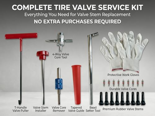 Valve Stem and Core Removal Replacement Tool Kit,Valve Stem Installation Tool Without Removing Tire,Snap Fix Mate Valve Stem with 5 TR413/TR414 for Cars Motorcycles Lawn Mowers ATVs