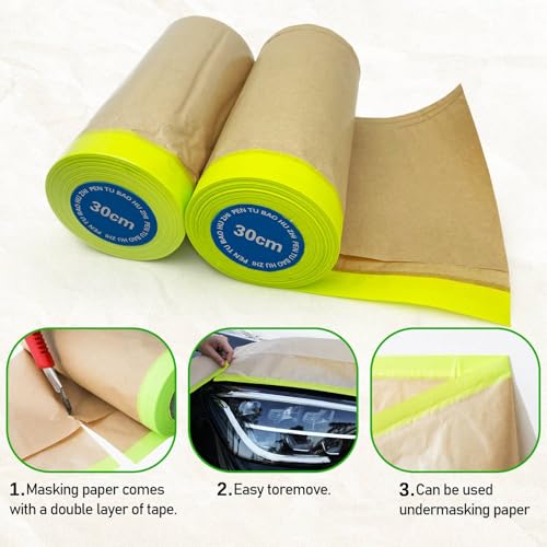 Tape and Drape, 12” x 100 feet Masking Paper for Painting, 2 Pack - size: 12",100ft