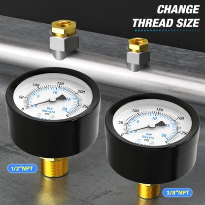 MEANLIN MEASURE 0~300Psi Well Pump Pressure Gauge, Center Back Mount - color: 1/4"NPT Back Mount, size: 0-300Psi