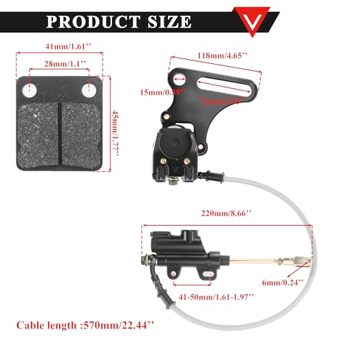 PRO BAT 15mm/0.59" Hydraulic Rear Dirt Pit Bike Brake Assembly + Brake Pad - color: Black Brake Assembly, size: 15mm Brake Caliper Assembly