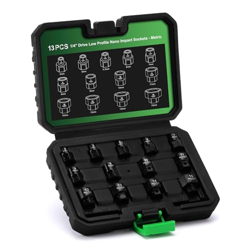TecoTek 13-Piece 1/4-Inch Drive Metric Low Profile Impact Socket Set, Stubby Socket Set, 4mm to 15mm, No Skips Sizes, 6 Point, Cr-Mo, Shorter Socket for Tight Areas - size: 4mm - 15mm(1/4" Dr.)