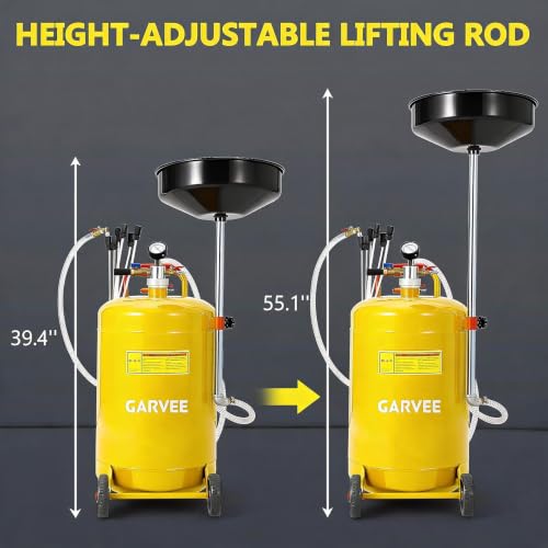 Garvee 20 Gallon Waste Oil Drain Tank, Portable Oil Drain Container, Air Operated Drainer, Fluid Fuel Transfer Drainage, Adjustable Funnel Height with Wheel &15'' Premium Bowl and a Toolbox - size: 20 Gallon - L Size - Yellow