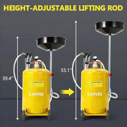 Garvee 20 Gallon Waste Oil Drain Tank, Portable Oil Drain Container, Air Operated Drainer, Fluid Fuel Transfer Drainage, Adjustable Funnel Height with Wheel &15'' Premium Bowl and a Toolbox - size: 20 Gallon - L Size - Yellow