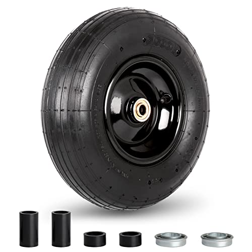 GICOOL 4.00-6 Pneumatic Tire and Wheel, for Wheelbarrows Graden Cart - color: Black