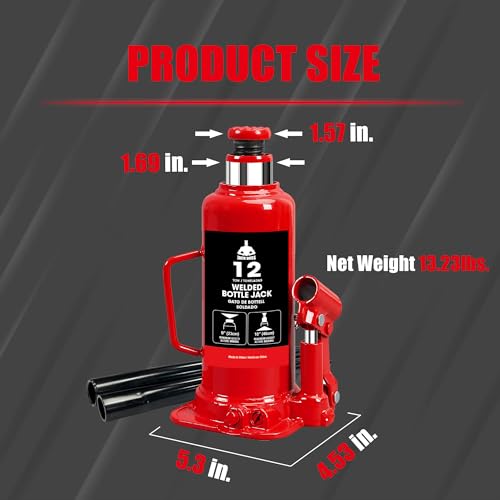 Jack Boss Bottle Jack 12 Ton (24,000 LBs) Hydraulic Car Jack, Fit for Auto Truck Repair and House Lift, Red - size: 12 TON