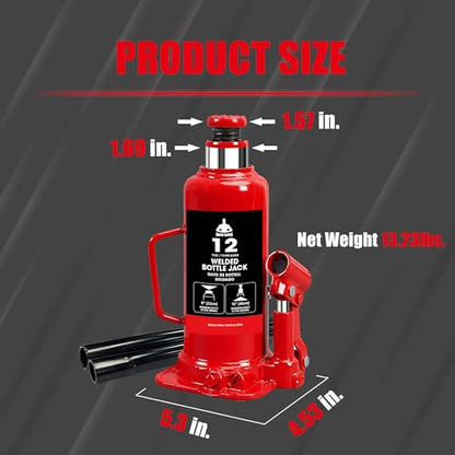 Jack Boss Bottle Jack 12 Ton (24,000 LBs) Hydraulic Car Jack, Fit for Auto Truck Repair and House Lift, Red - size: 12 TON