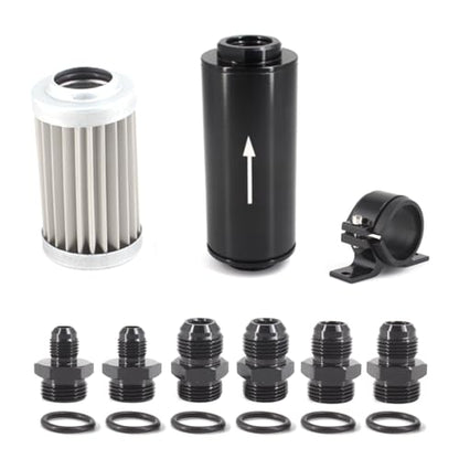 10 MICRON Inline Fuel Filter with 6AN 8AN 10AN Adapter&Bracket Clamp 50MM Universal Mount Bracket