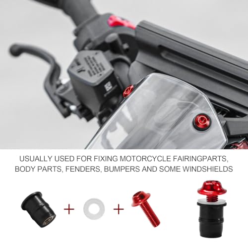 10PCS Motorcycle Windshield Bolt Kit, M5 Motorbike Fairing Bolts Nuts (Red) - color: Red