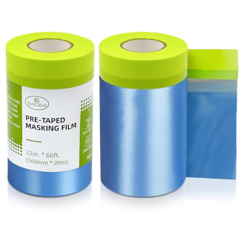 Tangibay Pre-Taped Masking Film for Painting, 22" x 66', 2 Rolls - size: 2 Rolls: 22"
