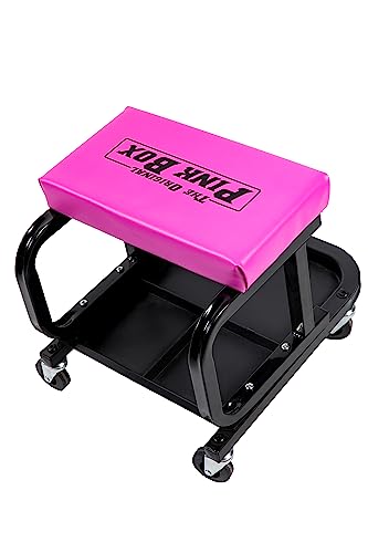 The Original Pink Box Rolling Creeper Seat with Tool Tray