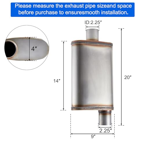 Universal 409 Stainless Muffler Straight-Through Performance Muffler Exhaust, center in | offset out (2.25") - size: 2.25"