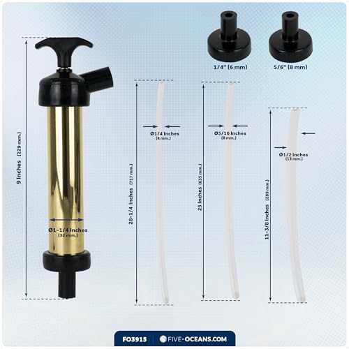 Five Oceans Marine Oil Extractor Pump, Fluid Extractor, Manual Oil Drain Pump Kit for Inboard and I/O Engines/Jet Skis, 1/4-Inch 5/16-Inch 1/2-Inch Drain Tubes, Vacuum Oil Change Pump - FO3915