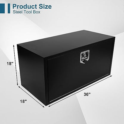 36"X18"X18" Underbody Steel Truck Box Black Heavy Duty Steel Trailer ToolBox Pick Up Truck Tool Box Storage Organizer w/Lock & Keys - size: 36"x18"x18"
