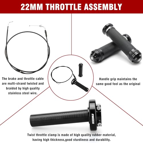 NIBBI Throttle Assembly Set, 7/8'' Grips 22mm Twist Throttle with Cable, Fit for Scooter GY6 Moped ATV - color: Black