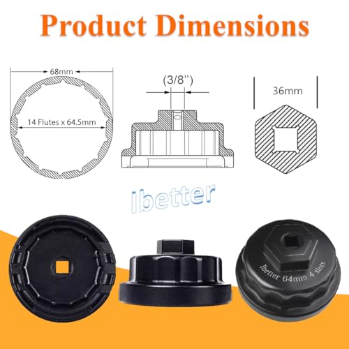 Heavy Duty Oil Filter Wrench for Toyota,Lexus,RAV4,Camry,Tundra,Highlander,Sienna,Cruiser,Venza-Filter Cap Removal Socket Tool for 2.5-5.7L Engines with 64mm Cartridge Style Oil Filter Housings - style: 4 slots