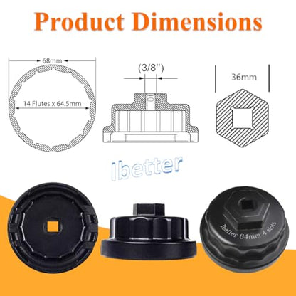 Heavy Duty Oil Filter Wrench for Toyota,Lexus,RAV4,Camry,Tundra,Highlander,Sienna,Cruiser,Venza-Filter Cap Removal Socket Tool for 2.5-5.7L Engines with 64mm Cartridge Style Oil Filter Housings - style: 4 slots