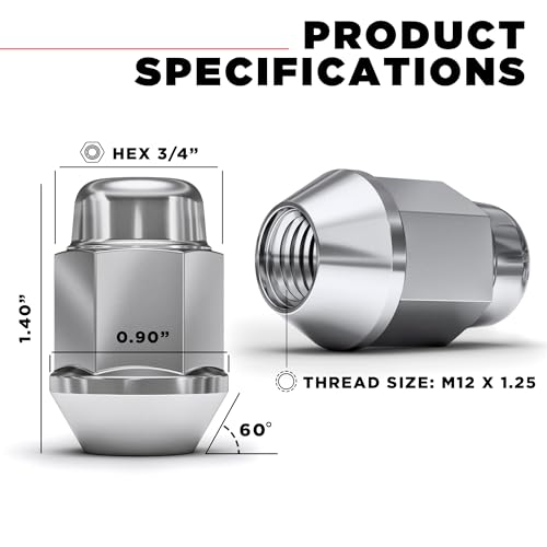 White Knight 1706S-20AM M12x1.25 Lug Nuts, Bulge Acorn Chrome Lug Nuts 12x1.25, Pack of 20, Steel - size: 20 Pack