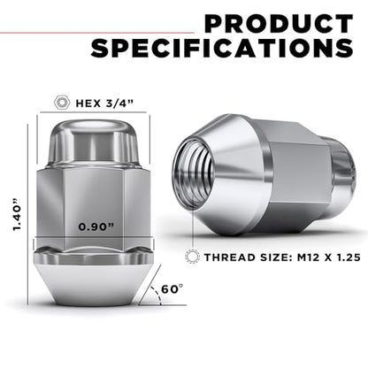 White Knight 1706S-20AM M12x1.25 Lug Nuts, Bulge Acorn Chrome Lug Nuts 12x1.25, Pack of 20, Steel - size: 20 Pack