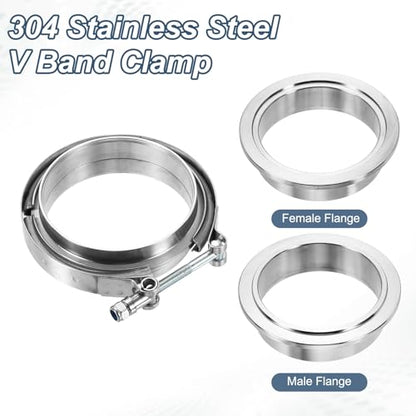 HARFINGTON V Band Clamp with Flange, 304 Stainless Steel, 4.5 Inch, Silver - size: 4.5 Inch