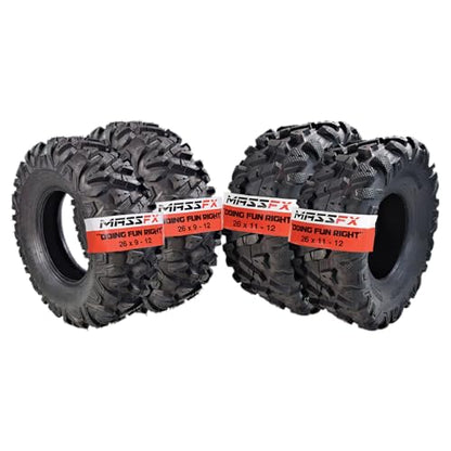 MASSFX 26x9-12 Front & 26x11-12 Rear ATV Tire Set 6-Ply 1/2" Tread 4-Pack
