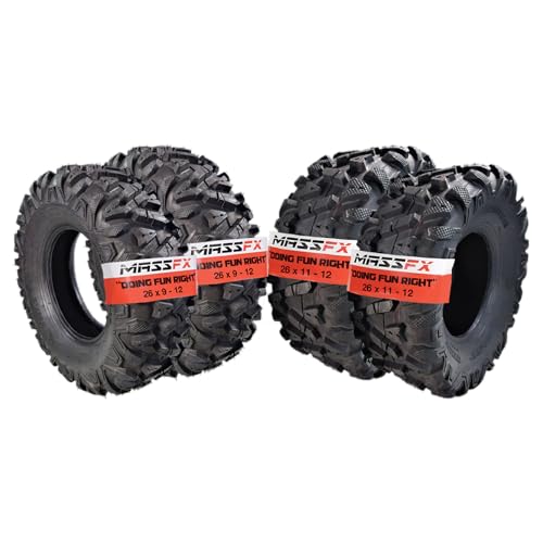 MASSFX 26x9-12 Front & 26x11-12 Rear ATV Tire Set 6-Ply 1/2" Tread 4-Pack