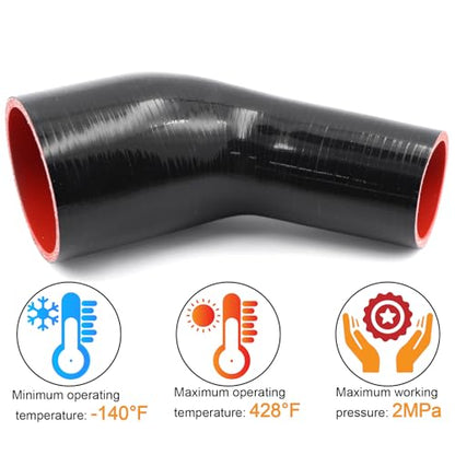 45 Degree ID 2 to 3 inch Elbow Silicone Reducer Coupler Hose(51mm to 76mm) 4-Ply with 2Pcs T-Bolt Clamps for Turbo Intercooler Intake Pipe - size: 45° 2-3"