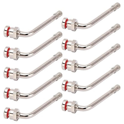 10PCS TR545D Truck Tire Valve Stems, 60° Bent Clamp-in Brass Tire Extension Adapter for Truck & Bus - Compatible with Alcoa 22.5" & 24.5" Aluminum Wheels (9.7mm Rim Hole)