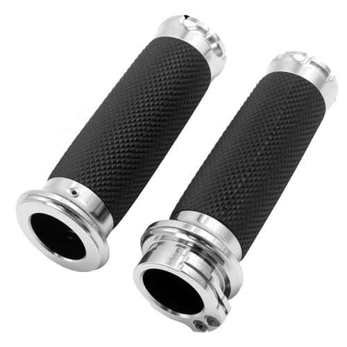 1 Inch Motorcycle Grips Handlebar Grips Cable Throttle, Chrome Motorcycle Grips Replaccement for Harley Davidson Sportster Touring Dyna Softail Street Glide 883 1200