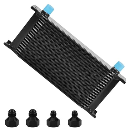 19 Row 10AN AN10 Aluminium Engine Transmission Oil Cooler Kit Stacked Plate With 6AN 8AN Adapter Universal Engine Transmission British Radiator Black - color: Black-19 Row