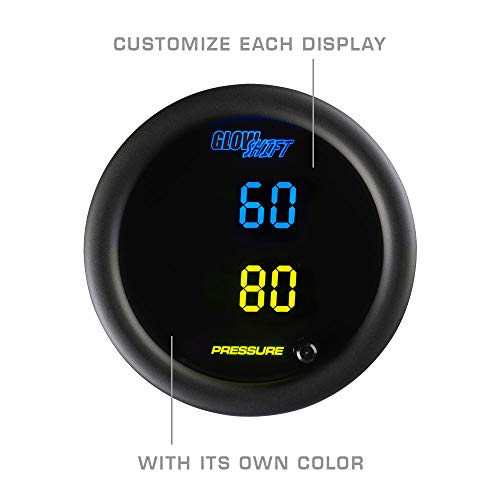 GlowShift 10 Color Digital Dual 100 PSI Pressure Gauge Kit, 2-1/16" 52mm