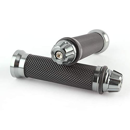 Motorcycle 7/8" CNC Hand Grips Aluminum Rubber Gel Handlebar for Sport Bike(Red) - color: Gray