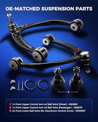 KAX 4pcs Front Control Arm w/Ball Joint for Chevy Silverado 1500 2007-2016, for Escalade 2007-2014 & chevy Avalanche/Suburban 1500/Tahoe & GMC Yukon 2007-2014/Sierra 1500, Forged Steel K80669 K80670 - size: Chevy Silverado 1500 2007-2016