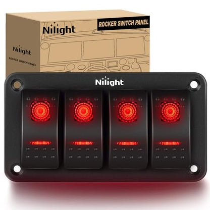 Nilight 4 Gang Rocker Switch Panel SPST On Off 5PIN Electrical Toggle Red - color: Red, size: 4 Gang