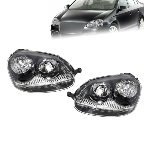 labwork Headlight Assembly Replacement for Jetta 2006-2009 Halogen Black Headlights Lamp Set Driver and Passenger Side 1K6941005S 1K6941006S