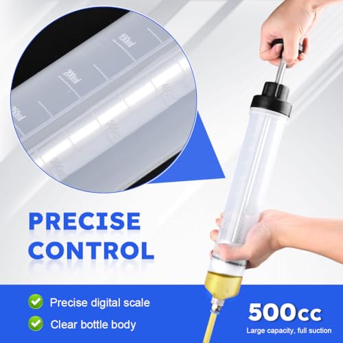 Kakalote 500CC Fluid Extractor, Automotive Fluid Extractor Pump Manual Fuel Suction & Filler, Fluid Oil Change Evacuator, Car Vacuum Fuel Transfer Oil Extractor Pump for Fluid Extraction
