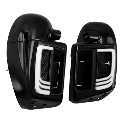 Green-L Lower Vented Leg Fairings with 6.5" Speakers and LED Turn Signals Light Kit Fit for Harley Touring Road King Street Glide Electra Glide Ultra 2014-2024 - color: Gloss Black w/ Speakers
