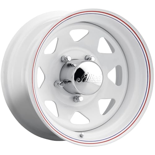 Allied Wheel 80W White 8-Spoke 15x7 5x5, 3.75"BS, Durable Gloss White Finish Steel Wheel for Cars and Light Trucks, Chrome Cap Included, Protective E-Coating - size: 15X7 | 5X5 | -6mm (3.75"BS)