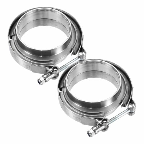 HARFINGTON 2pcs V Band Clamp with Flange 3 Inch 304 Stainless Steel Male Female V-Band Exhaust Clamp Flange Kit for Auto, Silver - size: 3 Inch