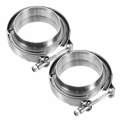 HARFINGTON 2pcs V Band Clamp with Flange 3 Inch 304 Stainless Steel Male Female V-Band Exhaust Clamp Flange Kit for Auto, Silver - size: 3 Inch
