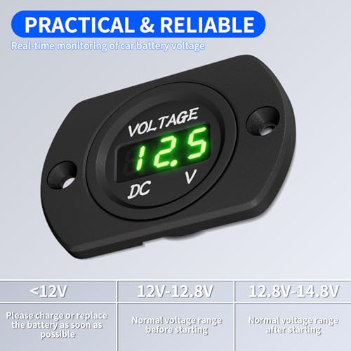 DaierTek Voltage Gauge 12V Green Volt Meter Marine Battery Volt Gauge 24V 36V DC Digital Voltmeter for car Truck RV ATV Boat Marine - color: Green LED Voltmeter