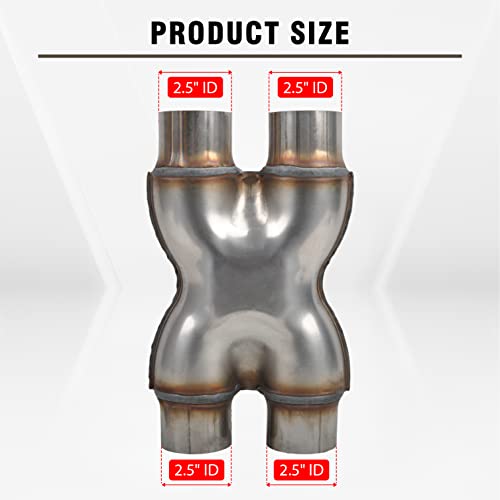 T409 Stainless Steel X Pipe 2.5'' Inch ID Dual to 2.5'' Inch ID Dual Stamped Exhaust Adapter Connector, Crossover X-Pipe,Overall Length: Approx. 12", Universal - size: 2.5" Dual to 2.5" Dual