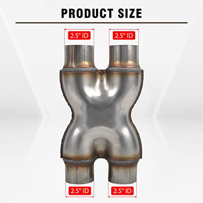 T409 Stainless Steel X Pipe 2.5'' Inch ID Dual to 2.5'' Inch ID Dual Stamped Exhaust Adapter Connector, Crossover X-Pipe,Overall Length: Approx. 12", Universal - size: 2.5" Dual to 2.5" Dual