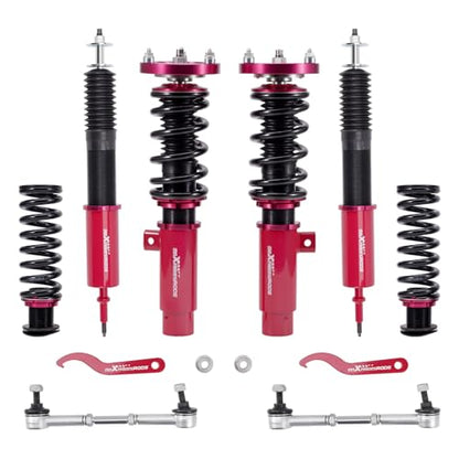 maXpeedingrods Coilovers for BMW 3 Series E90 RWD 2004-2011, for BMW E91 RWD 2004-2012, for BMW E92 RWD 2005-2013, for BMW E93 RWD 2006-2013, Height Adjustable Coilover Suspension Lowering Kit Red