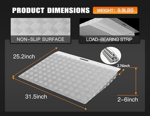 31" x 25" Aluminum Threshold Ramp for Doorways, 550 lbs Capacity - size: 31"x24.5" for 2"-6"