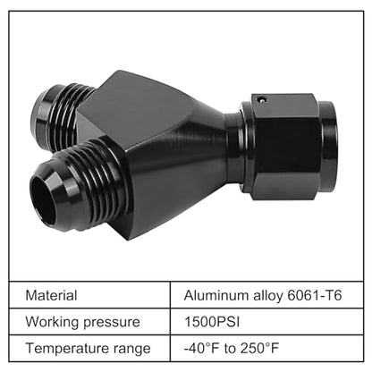 EVIL ENERGY 8AN Female to 8AN Male Flare Fitting, Y Block Union Splitter Swivel Adapter Fitting Aluminum Black - size: 3×8AN